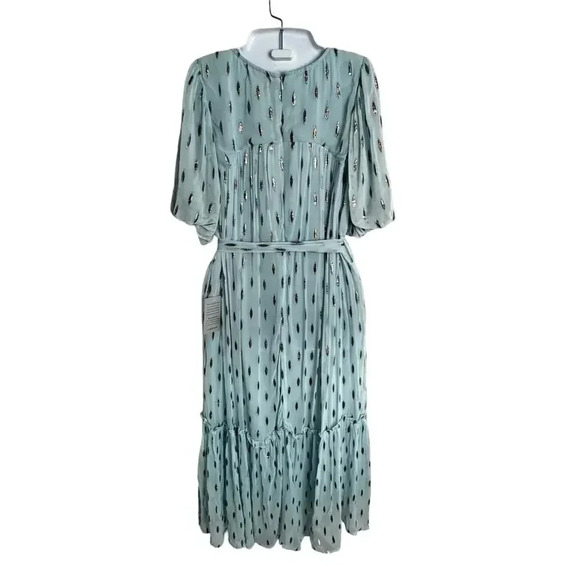 CIEBON Angela Metallic Silver Tinsel Print Ruffle Boho Maxi Dress Women's XS NEW - Picture 10 of 13
